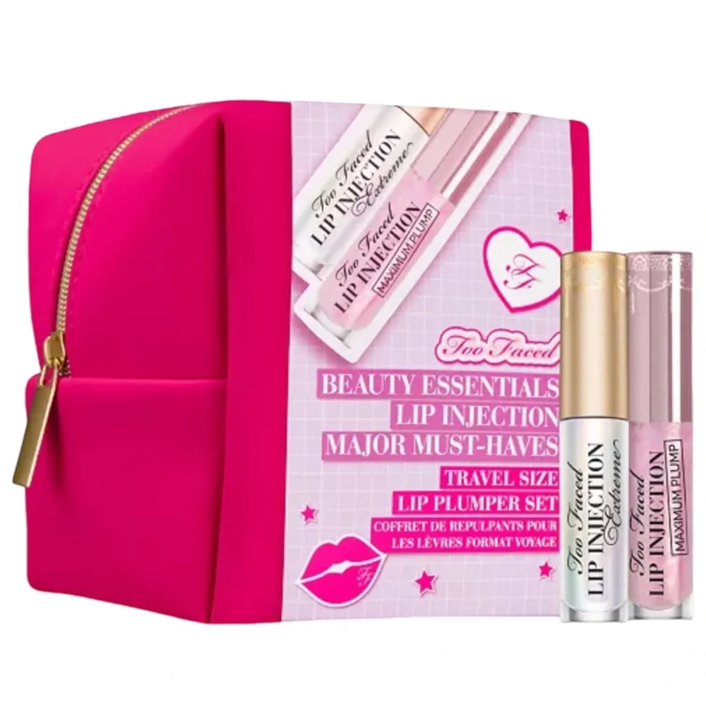 Too Faced Lip Injection Travel Size Plumper Set NWT Cosmetic Bag great for Gift